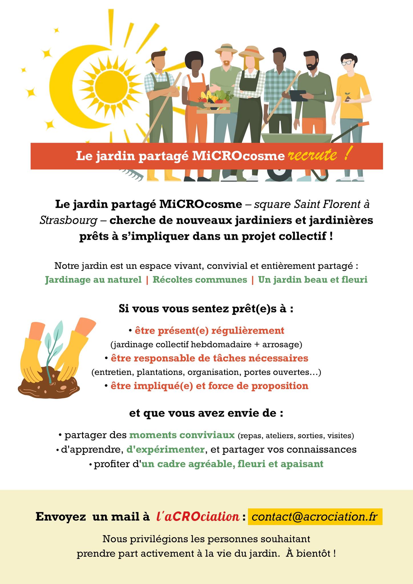 Affiche de recrutement au jardin partagé MiCROcosme
